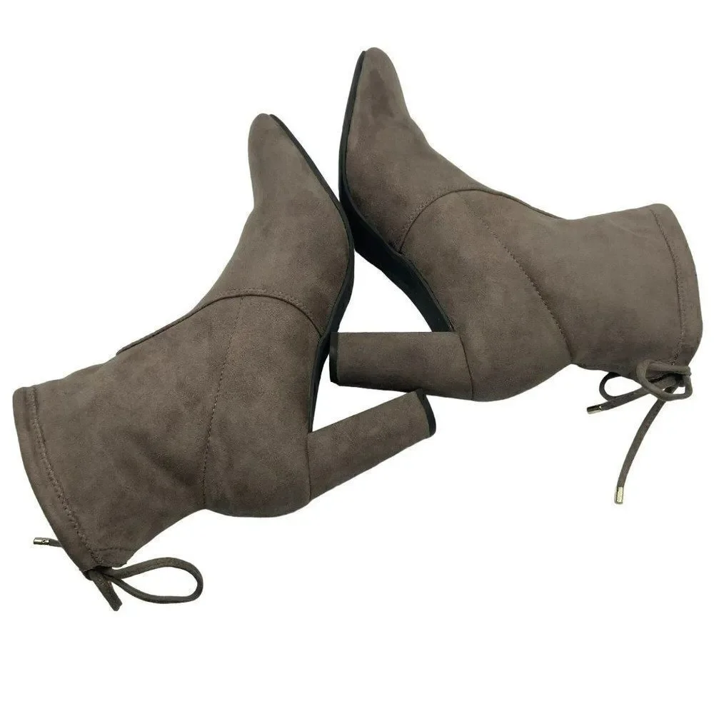 New Directions Hollis‎ Stretch Tie Sock Booties Heels Taupe Size 10